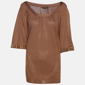 Marina Rinaldi Brown Stretch Knit 3/4 Sleeve Sweater XL, Sweaters & Cardigans - Luxury Closet