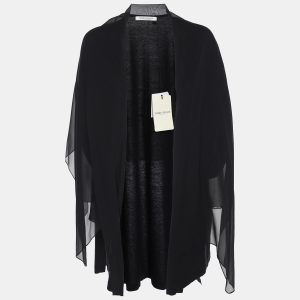 Marina Rinaldi Black Jersey/Chiffon Twinset Cardigan L, Sweaters & Cardigans - Luxury Closet