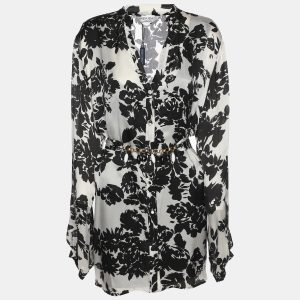 Marina Rinaldi White/Black Printed Chiffon Long Sleeve Shirt L, Shirts & Tops - Luxury Closet