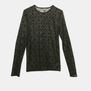Marine Serre Black Flock Print Mesh Long Sleeve Top M, Shirts & Tops - Luxury Closet