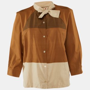 Marni Brown Cotton Cut-and-Sew Detail Tie-Up Neck Blouse L, Shirts & Tops - Luxury Closet catalog