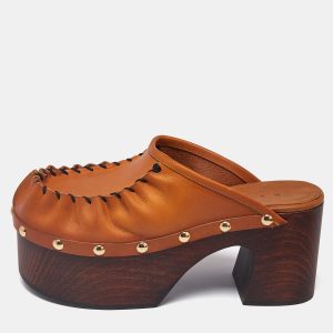 Marni Tan Leather Studded Platform Clogs Size 37, Sandals - Luxury Closet