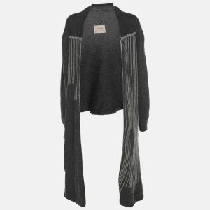 Martha Porter Grey Rib Knit Long Cardigan, Sweaters & Cardigans - Luxury Closet