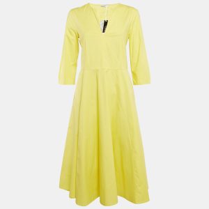 Max & Co. Yellow Cotton Tie-Up Waist Detail Midi Dress M, Dresses - Luxury Closet