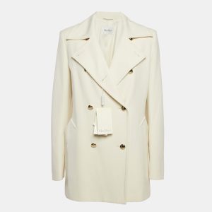 Max Mara Ivory Wool Double Breasted Rebus Coat L, Coats & Jackets - Luxury Closet