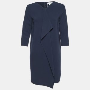 Max Mara Navy Blue Crepe Bocca Faux Wrap Dress S, Dresses - Luxury Closet