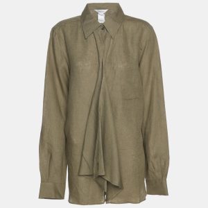 Max Mara Green Linen Long Sleeve Shirt XL, Shirts & Tops - Luxury Closet