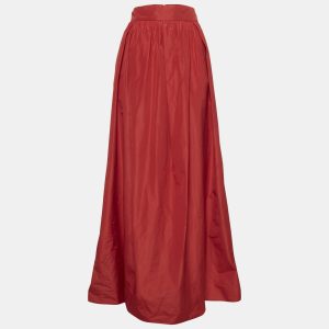 Max Mara Studio Red Crepe Gathered Maxi Skirt L, Skirts - Luxury Closet
