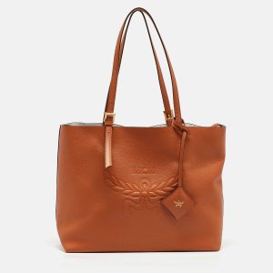 MCM Cognac Leather Medium Himmel Shopper Tote, Tote Handbags - Luxury Closet