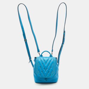 MCM Blue Leather Diamond Disco Studded Mini Backpack, Backpacks - Luxury Closet
