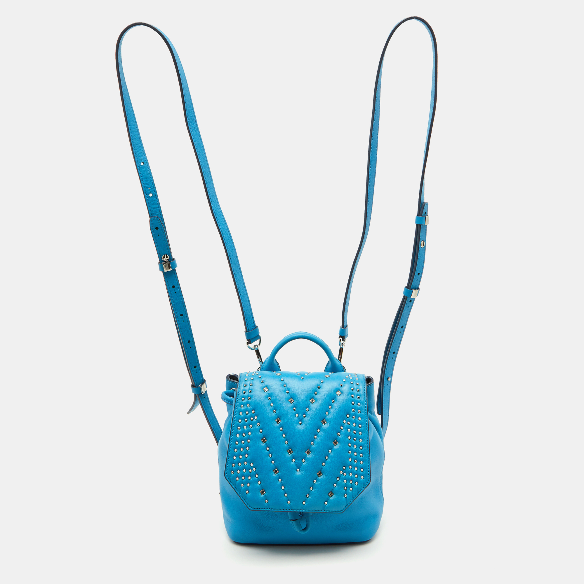 MCM Blue Leather Diamond Disco Studded Mini Backpack, Backpacks - Luxury Closet