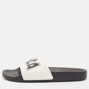 McQ by Alexander McQueen White/Black Leather Logo Flat Slides Size 38, Flats - Luxury Closet