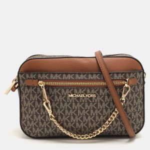 Michael Kors Brown Signature Coated Canvas and Leather Jet Set Crossbody Bag, Handbags - Luxury Closet catalog