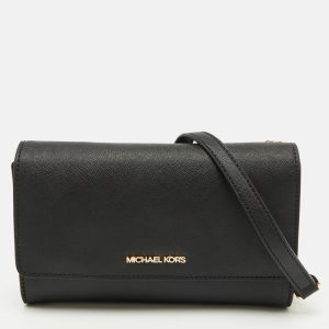 Michael Kors Black Leather Jet Set Flap Crossbody Bag, Handbags - Luxury Closet