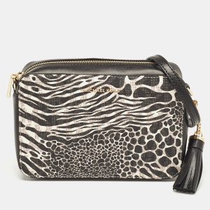 Michael Kors Black/White Printed Faux Leather Ginny Camera Crossbody Bag, Handbags - Luxury Closet