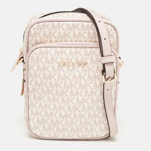 Michael Kors Pink/White Signature Coated Canvas Medium Jet Set Crossbody Bag, Handbags - Luxury Closet catalog