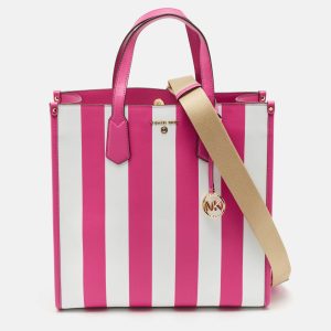 Michael Kors Pink Stripe Leather Large North South Maple Tote, Tote Handbags - Luxury Closet catalog