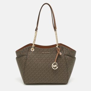 Michael Kors Brown Signature Coated Canvas Large Jet Set Travel Chain Tote, Tote Handbags - Luxury Closet catalog
