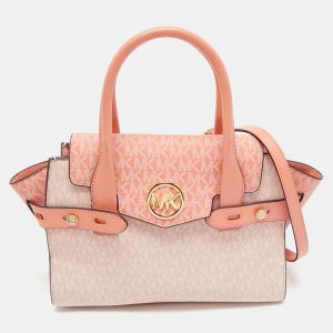 Michael Kors Pink/Peach Signature Coated Canvas Medium Carmen Flap Satchel, Satchels - Luxury Closet catalog