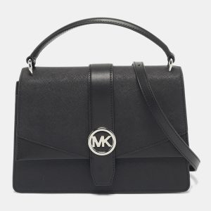 Michael Kors Black Leather Medium Greenwich Top Handle Bag, Satchels - Luxury Closet catalog