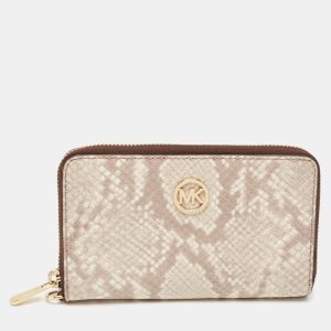 Michael Kors Beige/Brown Snakeskin Embossed Leather Jet Set Zip Around Wallet, Wallets & Money Clips - Luxury Closet catalog