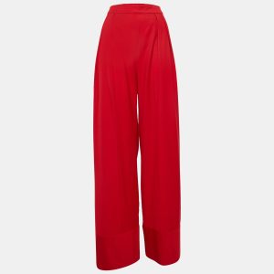 Michael Lo Sordo Red Wool Wide Leg Pants M, Clothing - Luxury Closet