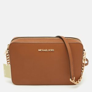 Michael Kors Brown Saffiano Leather Jet Set Large Crossbody Bag, Handbags - Luxury Closet