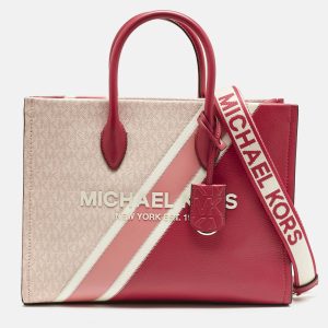 MICHAEL Michael Kors Pink Signature Coated Canvas and Leather Medium Mirella EW Tote, Tote Handbags - Luxury Closet catalog