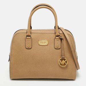 MICHAEL Michael Kors Beige Leather Large Sandrine Satchel, Satchels - Luxury Closet