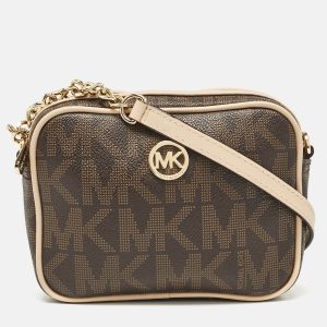 MICHAEL Michael Kors Beige/Brown Signature Coated Canvas and Leather Mini Camera Crossbody Bag, Handbags - Luxury Closet catalog