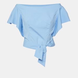 Milly Blue Cotton Off-Shoulder Tie-Up Waist Detail Top S, Shirts & Tops - Luxury Closet catalog