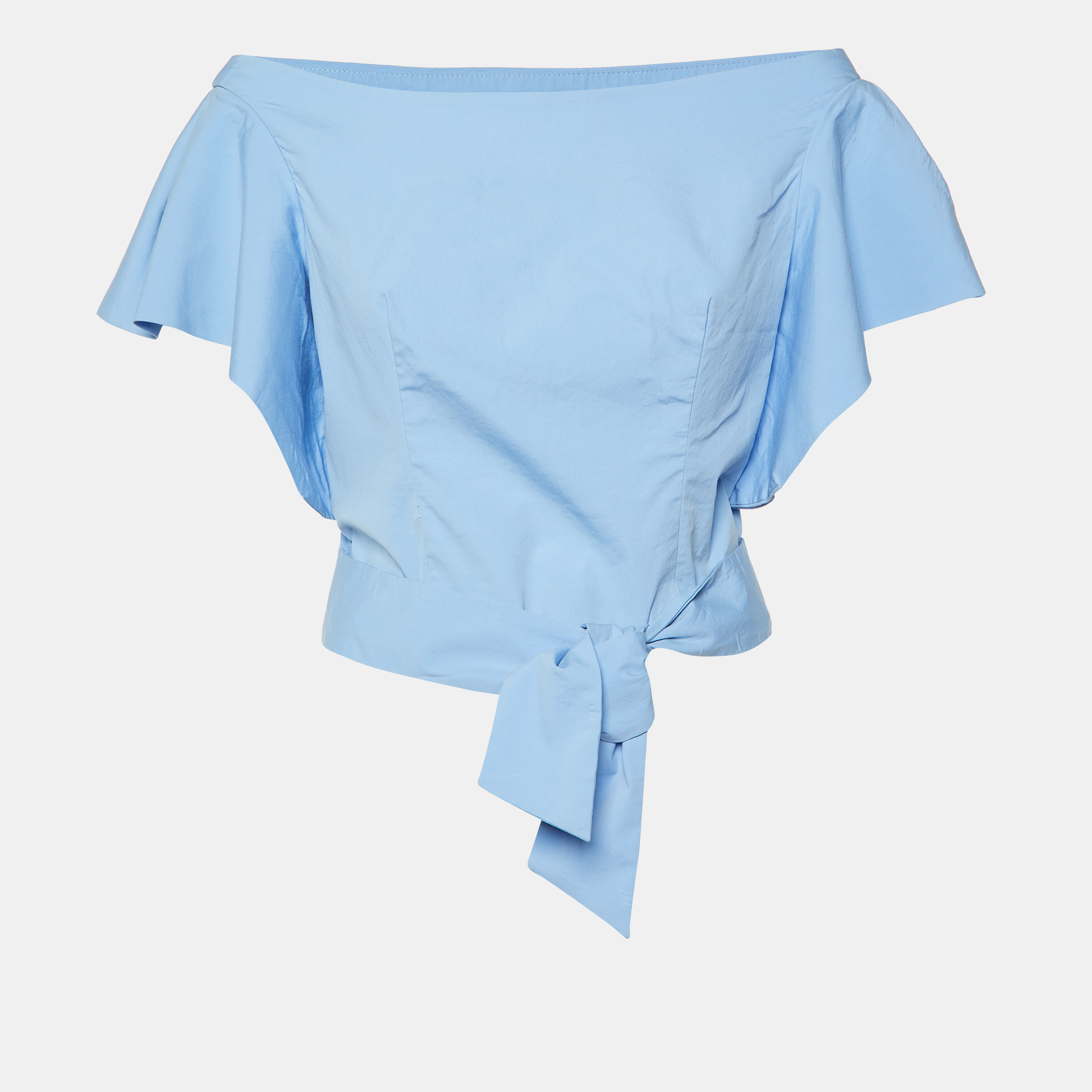 Milly Blue Cotton Off-Shoulder Tie-Up Waist Detail Top S, Shirts & Tops - Luxury Closet catalog