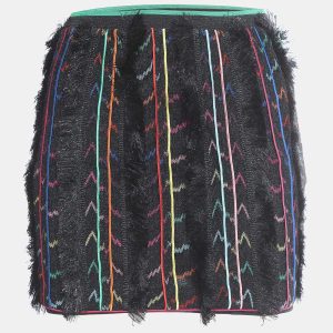 Missoni Black Stripe Lurex Knit Fringed Mini Skirt S, Skirts - Luxury Closet
