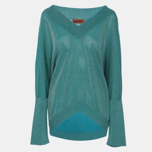 Missoni Metallic Lurex Knit Long Sleeve V Neck Tops M, Sweaters & Cardigans - Luxury Closet