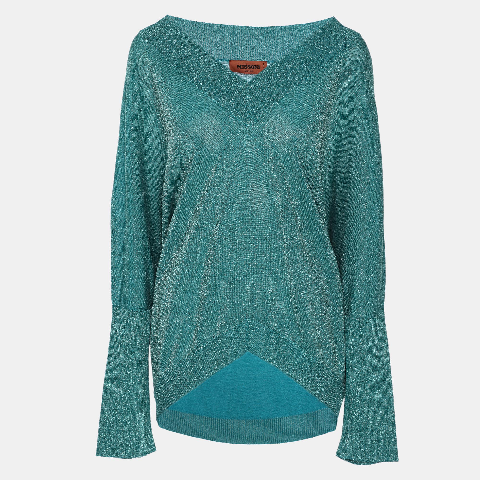 Missoni Metallic Lurex Knit Long Sleeve V Neck Tops M, Sweaters & Cardigans - Luxury Closet