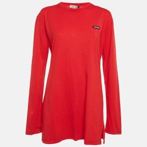 Miu Miu Red Logo Patch Jersey Long T-Shirt L, Shirts & Tops - Luxury Closet catalog