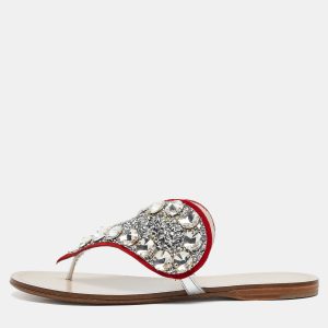 Miu Miu Silver/Red Glitter and Suede Crystals Embellished Flats Size 36, Flats - Luxury Closet catalog