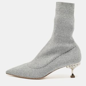 Miu Miu Silver Metallic Knit Fabric Crystal Embellished Sock Boots Size 41, Boots - Luxury Closet catalog