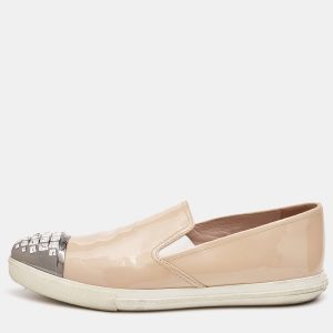 Miu Miu Beige Patent Leather Crystal Embellishment Pointed Sneakers Size 41, Athletic Shoes & Sneakers - Luxury Closet catalog