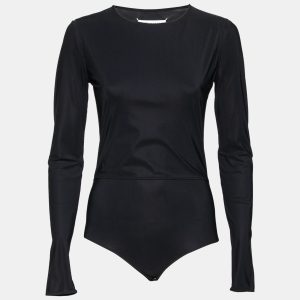MM6 Maison Margiela Black Jersey Overlay Detail Long Sleeve Bodysuit M, Shirts & Tops - Luxury Closet