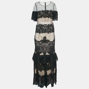 Monique Lhuillier Black Lace Short Sleeve Maxi Dress S, Dresses - Luxury Closet catalog