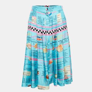 Moschino Couture Blue Drive In Menu Print Silk Pleated Midi Skirt L, Skirts - Luxury Closet