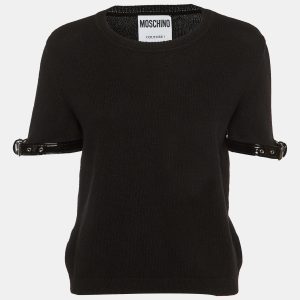 Moschino Couture Black Cashmere Belted Cuff Detail Jumper L, Sweaters & Cardigans - Luxury Closet