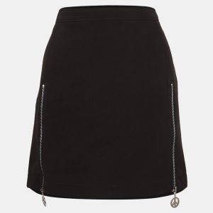 Moschino M05CHIN0 Jeans Black Stretch Crepe Zipper Detail Mini Skirt S, Skirts - Luxury Closet