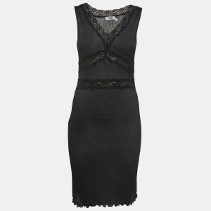 Moschino Jeans Black Lace Trim Stretch Crepe Sleeveless Mini Dress M, Dresses - Luxury Closet catalog