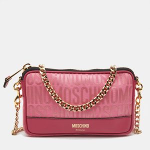 Moschino Fuchsia Logo Jacquard Fabric Chain Clutch, Clutches & Special Occasion Bags - Luxury Closet catalog