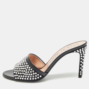 Moschino Black Suede Limited Edition Crystal Embellished Slide Sandals Size 38, Sandals - Luxury Closet