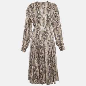 MSGM Brown Python Skin Pattern Faux Leather Midi Dress M, Dresses - Luxury Closet