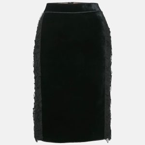 N&ordm;21 Black Silk and Velvet Ruffled Pencil Skirt M, Skirts - Luxury Closet