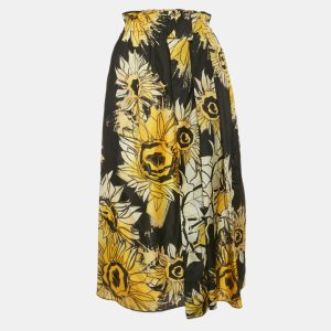 N&ordm;21 Black Sunflower Print Silk Ruffled Midi Skirt M, Skirts - Luxury Closet